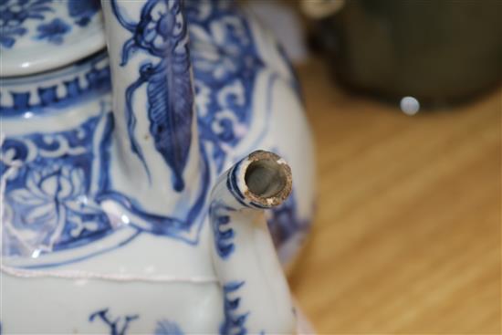 Two Chinese blue and white teapots tallest 23cm